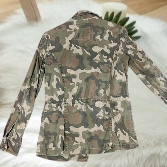 MILITARY UTILITY ARMY CAMO CINCHED DRAWSTRING WAIST STUDDED SMALL JACKET COAT - Picture 9 of 10